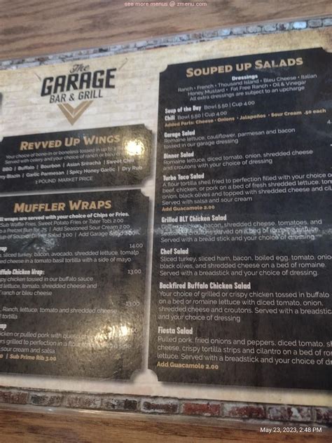 Menu at The Garage pub & bar, Pine City