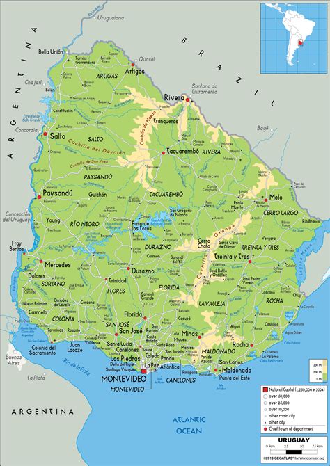 Large size Physical Map of Uruguay - Worldometer