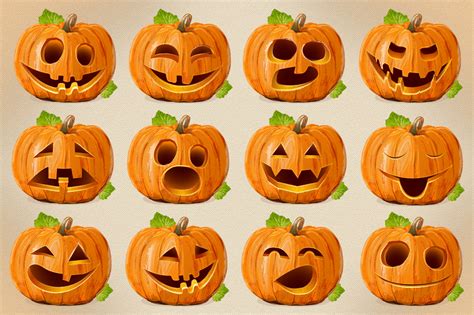 Halloween Pumpkin illustrations on Yellow Images Creative Store