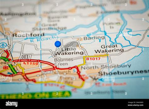 Blue Map Pin on Paper Map Showing Little Wakering Stock Photo - Alamy