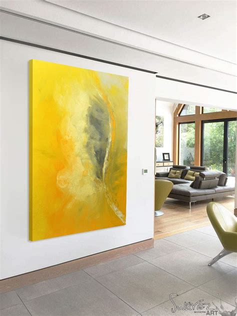 Yellow abstract art painting with melon yellow accents and grey highlights