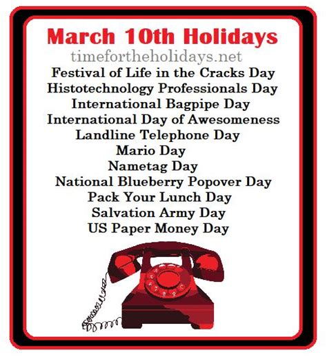 March 10th Holidays, Observances and Trivia | Time for the Holidays ...