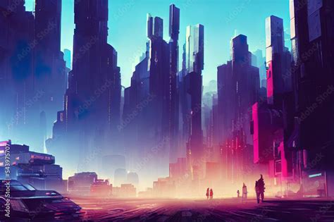 Cyberpunk city street. Sci fi wallpaper. Futuristic city scene in a ...