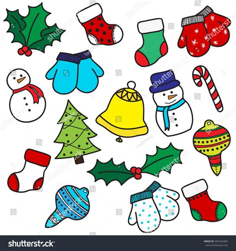 Set Colorful Hand Draw Cartoon Christmas Stock Vector (Royalty Free ...