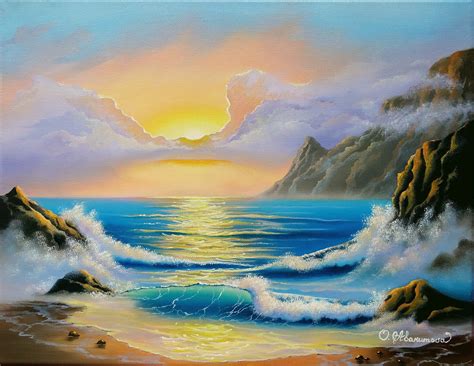 Oil Painting Seascape Ocean Sunset Ocean Wave Original Art | Etsy Ireland