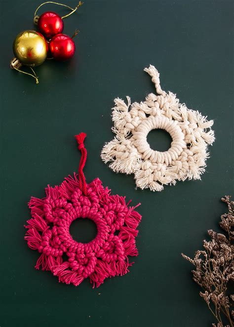 Get Macramé Christmas Tree Ornament - Star - Set of 2 White and Red at ...