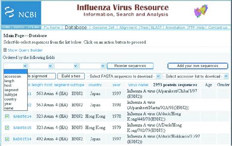 Searching result from the database of Influenza Virus Resource in NCBI ...