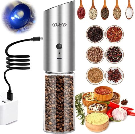 Amazon.com: DLD Electric Pepper Grinder USB Rechargeable, Automatic ...