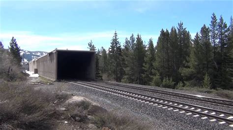 Amtrak #5 exits snowshed at Norden, CA - YouTube