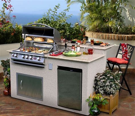 Outdoor Kitchen 4-Burner Barbecue Grill Island With Refrigerator ...