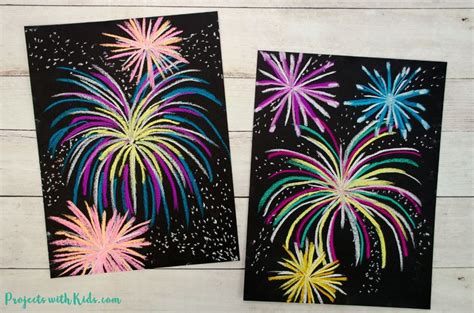 Festive Chalk Pastel Fireworks Art Project - Projects with Kids