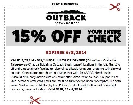 Outback Steakhouse Coupon: 15% Off Your Entire Check