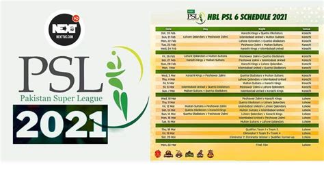 HBL PSL 2021 Complete Schedule and itinerary beginning on Feb 20 in ...