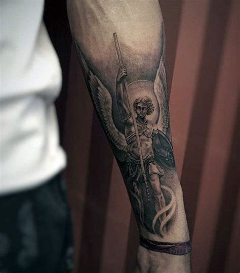 Mens Forearms Grey Guardian Angel Tattoo Outer Forearm Tattoo, Forearm ...