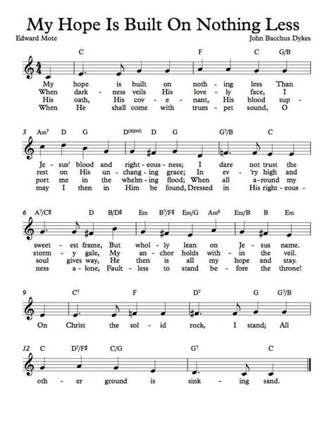 Free Lead Sheet – My Hope Is Built On Nothing Less | Hymn sheet music ...