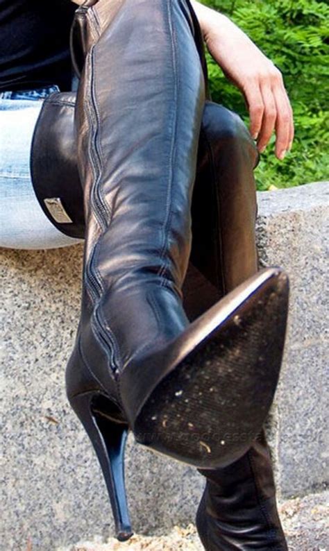 Pin by Andola on boots | Leather high heel boots, Leather thigh high ...