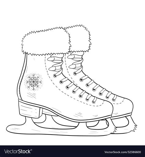 Antique ice skating shoes coloring page Royalty Free Vector