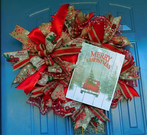 Merry Christmas Red Truck Deco Mesh Wreath Deco Mesh Wreath - Etsy