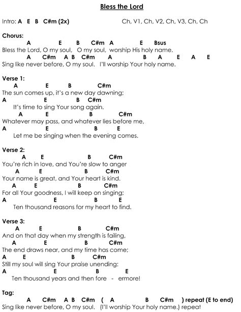 10,000 Reasons (Bless The Lord) Sheet Music Matt Redman Guitar Chords ...