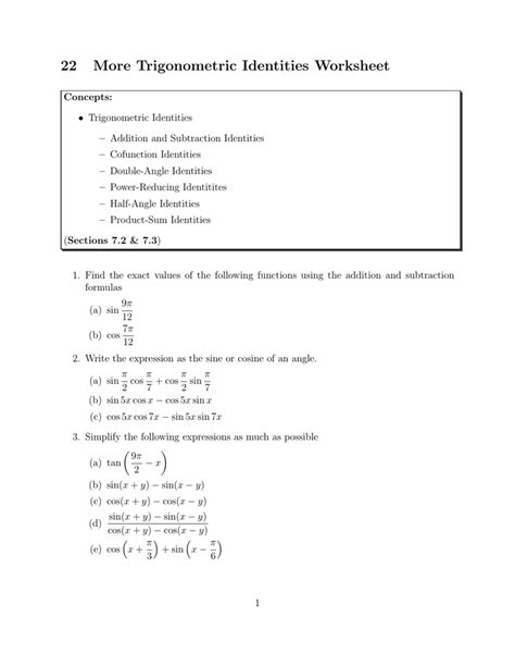 Double Angle Identities Worksheet Worksheet List - Angleworksheets.com