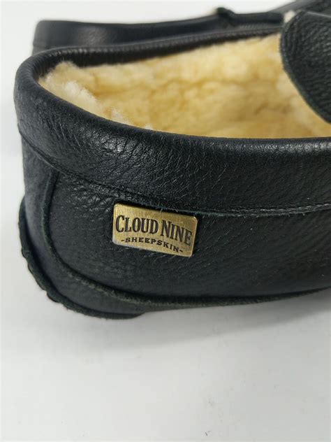 Rare: Cloud Nine Slippers Mens 10 Black Sheepskin Lea… - Gem