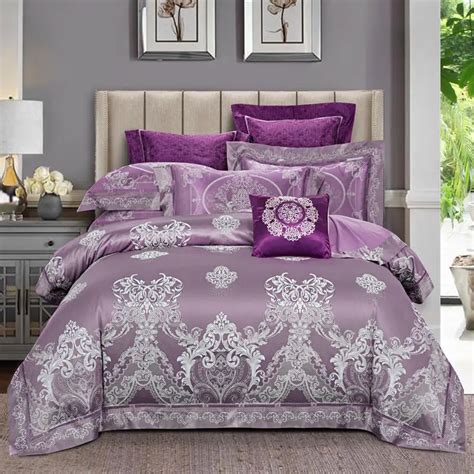 Purple Silk Satin Luxury Royal Bedding sets Queen King size Cotton Bed ...