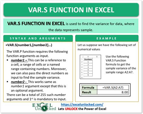 VAR.S Function in Excel - Variance of Sample - Excel Unlocked