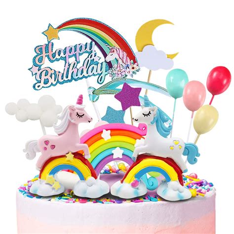 Buy Humairc Unicorn Cake Topper Rainbow Unicorn Happy Birthday Cake ...