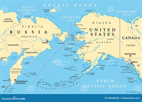 Bering Strait, Political Map, Strait Between Russia And United States ...