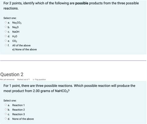 Solved NaHCO3(s) NaOH(s) + CO2(g) (Reaction 1) sodium | Chegg.com