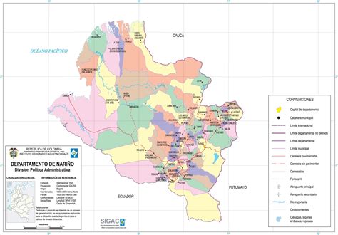 Nariño Department Map, Colombia