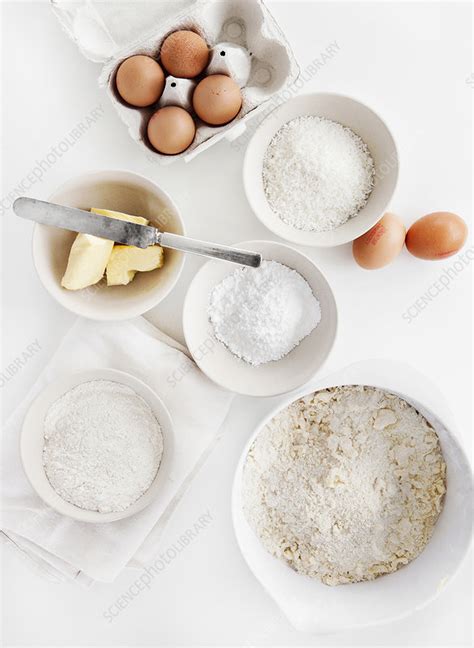 Bowls of sugar, flour, eggs, butter - Stock Image - F006/5787 - Science ...