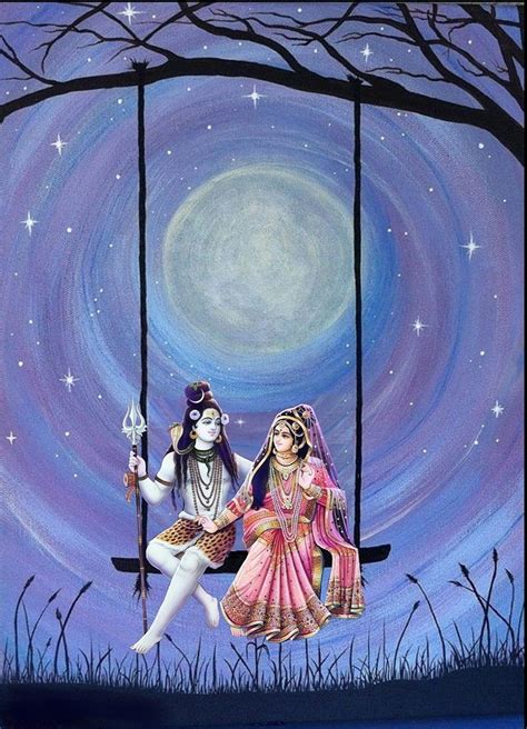 Lord Shiva and Parvati having a swing in creative art painting, cute ...