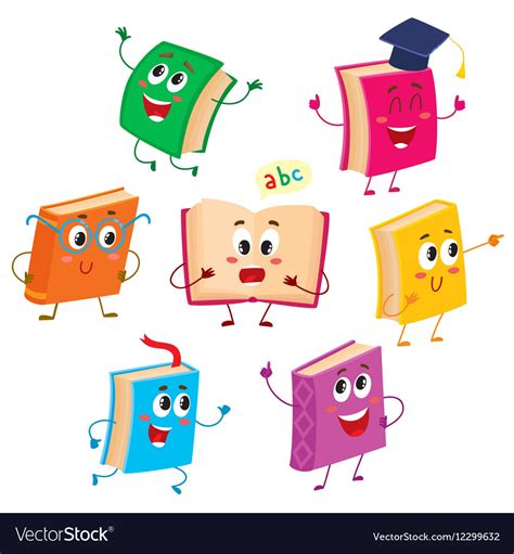 Set of funny book characters mascots cartoon Vector Image