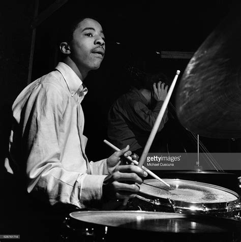 Tony Williams plays the drums during the recording session of Herbie ...