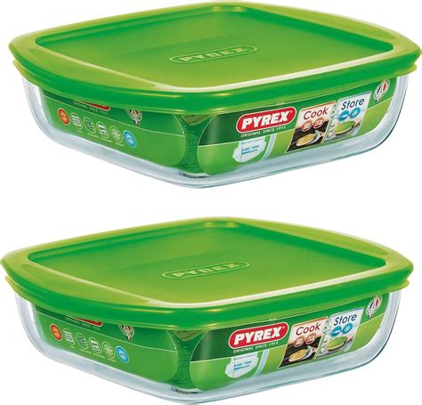 Pyrex Microwave Safe Classic Sqaure Glass Dish with Vented Lid 1 Litre ...