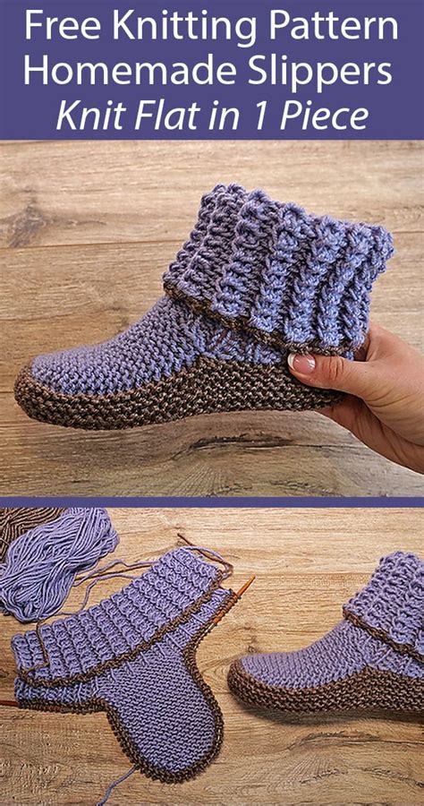 Free Knitting Pattern for Homemade Slippers Knit Flat | Knit slippers ...