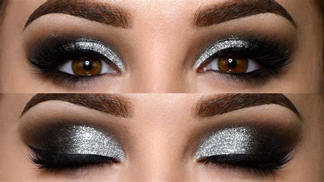 Classic Black Smokey Eye with Glitter Makeup Tutorial | Silver smokey ...