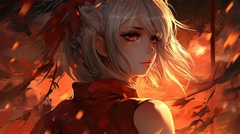 Anime Girl In Red And On Fire Hd Wallpaper Background, Hot Anime ...