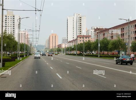 Pyongyang, North Korea - July 29, 2014: Moranbong Street in Pyongyang ...