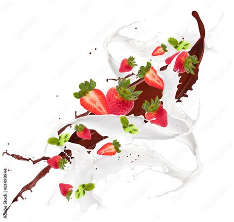 Milk splash with fruits isolated on white Stock Photo | Adobe Stock