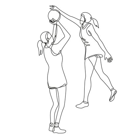 Netball Player Shooting and Blocking the Ball Continuous Line Drawing ...