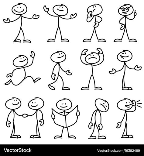 Cartoon Hand Drawn Stick Man In Different Poses Set Cartoon Stick | The ...