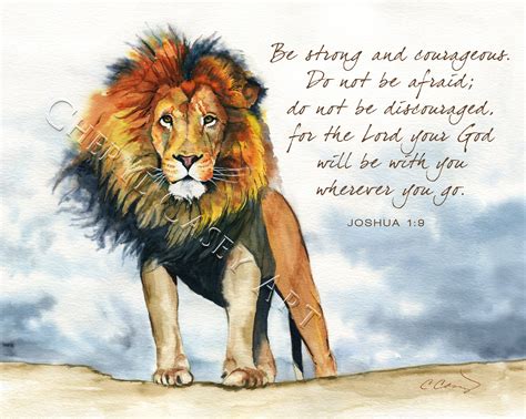 Lion Artwork Bible Verse Courage Scripture Joshua 1:9 From - Etsy Canada