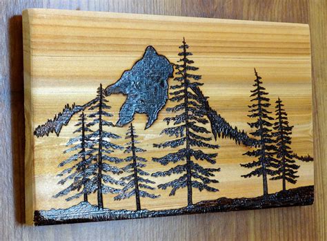 Woodburning Art Pyrography Mountains Pine Trees Landscape | Etsy