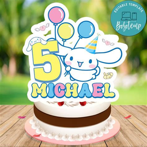 Cinnamoroll Birthday Cake Topper Template Printable | Bobotemp