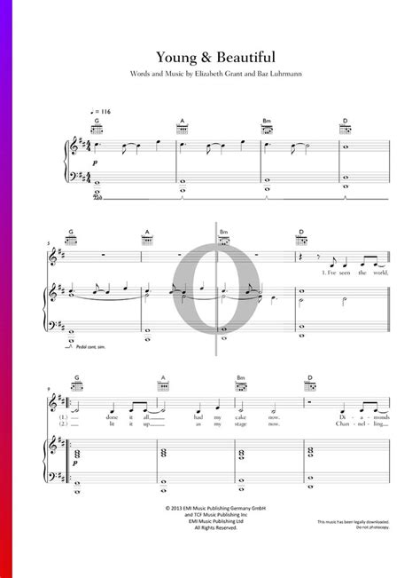 Young and Beautiful (Lana Del Rey) Piano Sheet Music - OKTAV