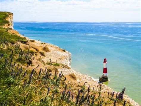 White Cliffs and Lighthouse Beachy Head Stock Image - Image of england ...