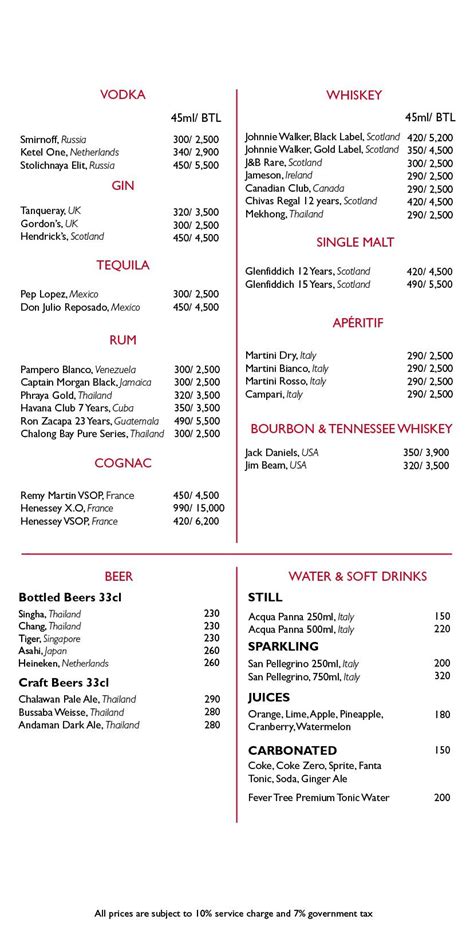 Menu at ZOOM Sky Bar & Restaurant, Bangkok, 36 Naradhiwas Rajanagarindra Rd