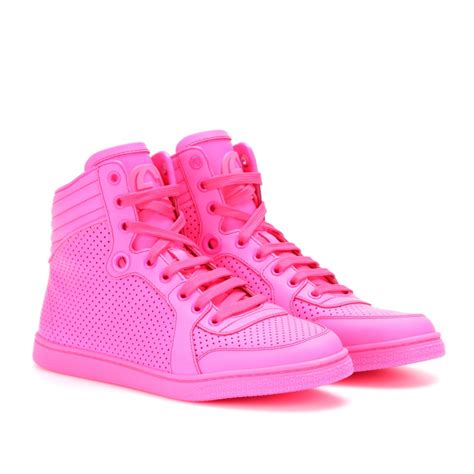 Gucci Hightop Neon Leather Sneakers in Pink - Lyst